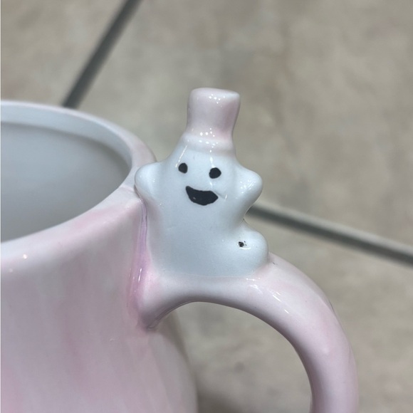 Hand Painted Pink Ghost Coffee Cup Mug Halloween Cobwebs Cauldrons - Picture 5 of 5